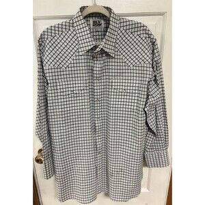Ely Cattleman Plaid Black White Tall Man Pearl Snap Long Sleeve Sz Xl 18.5  35